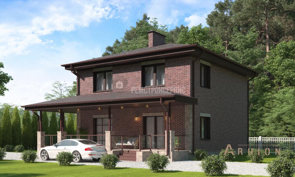 2. Проект двухэтажного дома в современном стиле с четырехскатной, t-63-01, площадью - 134 кв c цокольным этажом, терассой